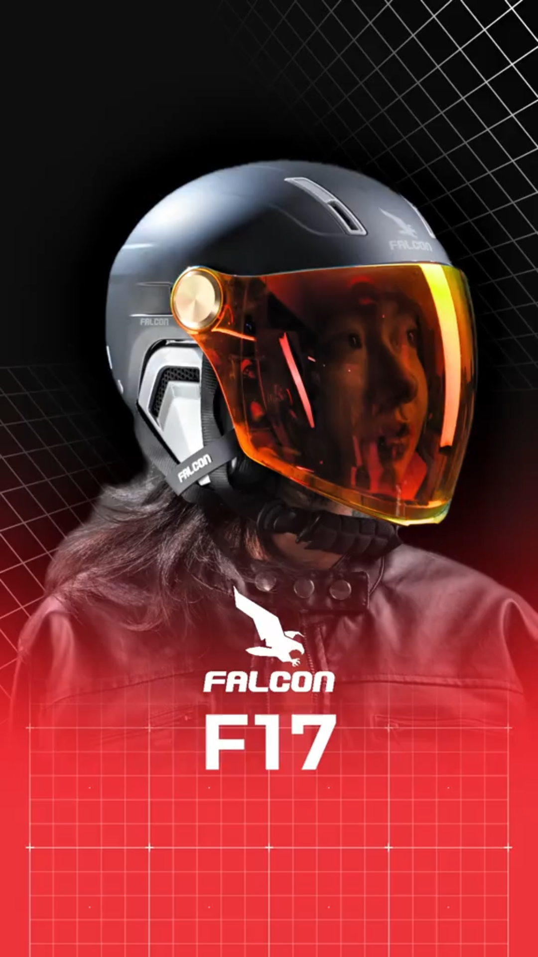 Nón bảo hiểm Falcon F17 kính dài revo cam