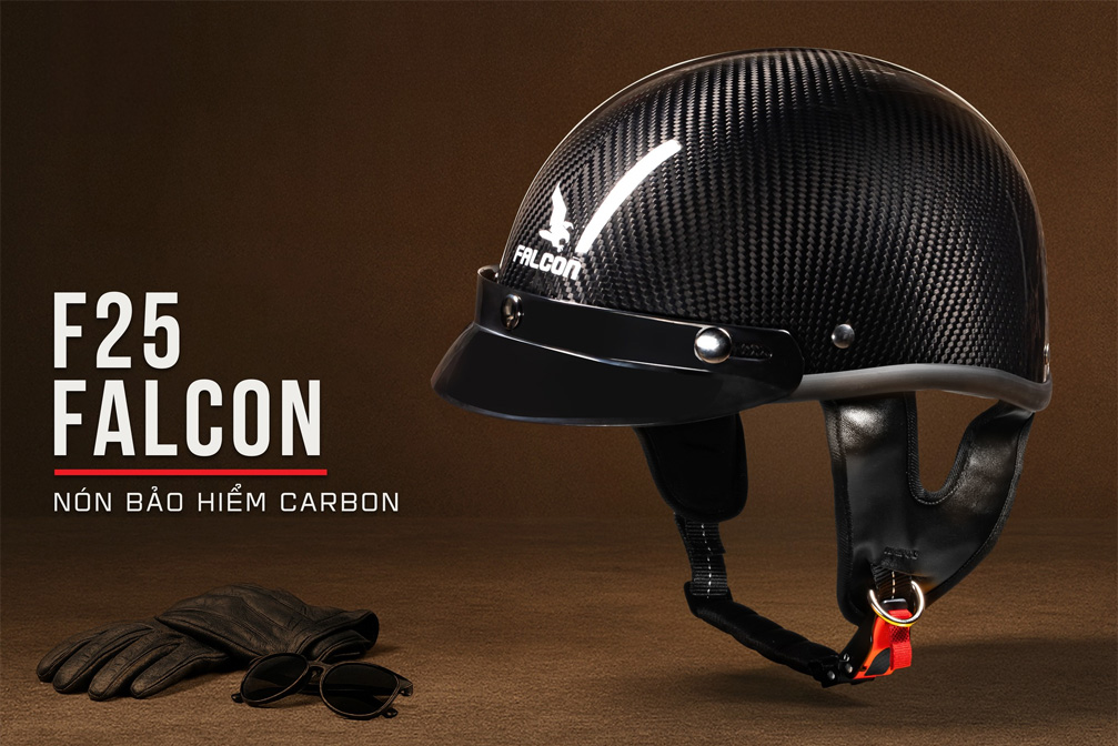 Nón bảo hiểm carbon nửa đầu Falcon F25